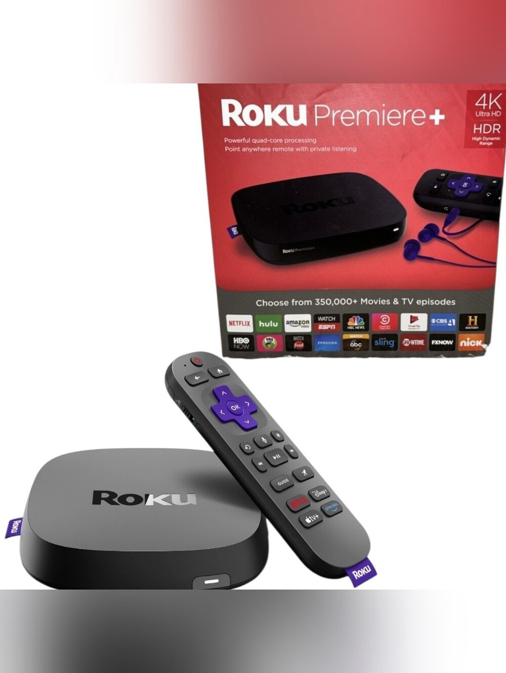 Roku Streaming Player with Black Unit and Purple-Accent Remote
